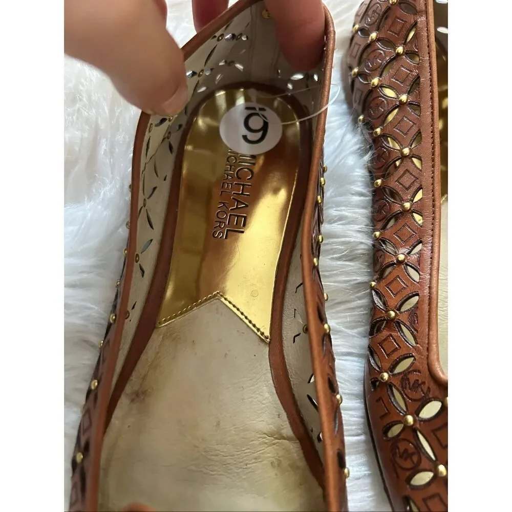 MICHAEL KORS GABRIELLA FLAT LUGGAGE BROWN WOMENS SLIP ON SHOES size 6 - Picture 2 of 5